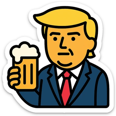 Donald Trump holding a beer, cartoon icon with color outline sticker