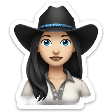 Blue eyes, cowgirl, pale skin, black hair, black cowgirl hat sticker