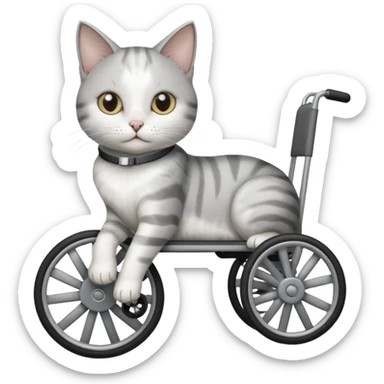 disabled grey and white small cat using cat wheelchair sticker