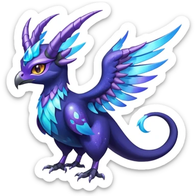 Starlit Glimmer-Blue Galaxy-Haloed Luminous Astral Feathered Noivern-Lunala-hybrid-creature (full body) sticker
