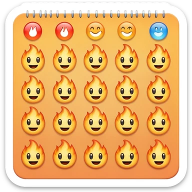 A page from a wall calendar that starts burning from the bottom right corner. Use soft and pastel tones. Make the emoji image resemble the basic set of smileys like on the iPhone. sticker