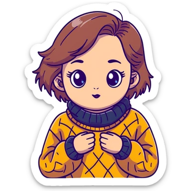 girl with clear skin, bright eyes, healthy hair, kawaii style, oversized sweater, cute accessories, big eyes, playful expression sticker