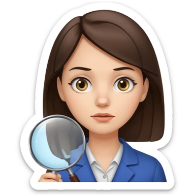 A brunette woman holding a large magnifying glass and squinting at something to intently sticker