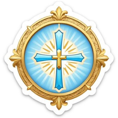saint emblem with light blue cross and divine rays sticker