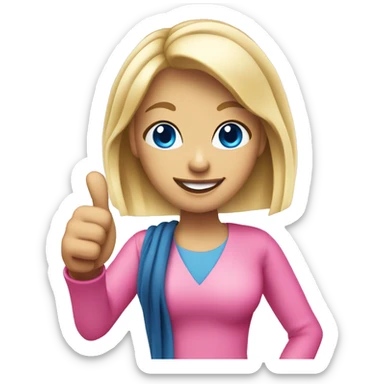 Attractive blonde blue eyed woman giving thumbs up wearing pink sticker