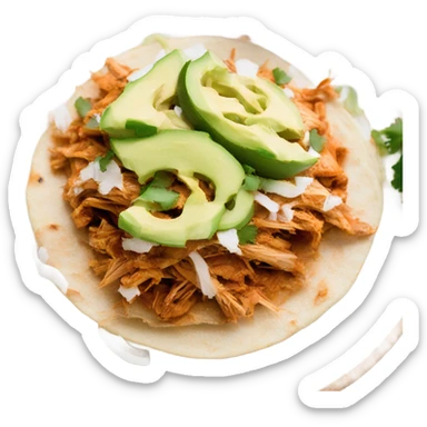 Shredded Chicken tinga tostada on a white plate sticker