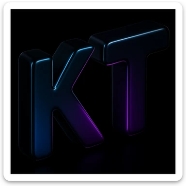 the letters KT with a fancy colorful gradient for the color with blue and purple in the style of 3d-black sticker