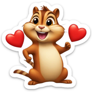 Colorful chipmunk happy smiling goving away a big red heart sticker