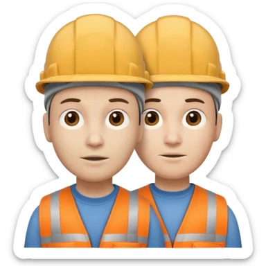 one person who has conjoined heads (total 2, joined at the neck). One head wears a construction cap, the other a woolen beanie. sticker