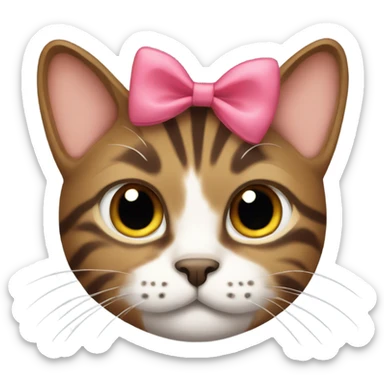 Brown tabby cat with a bow on its head sticker
