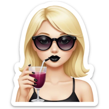 Blonde girl wearing sunglasses and sipping a cosmo only change  black lipstick sticker
