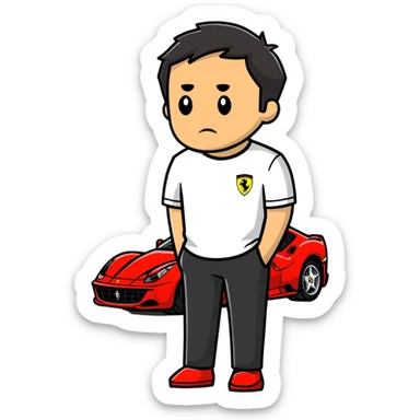 depressed man wearing a Ferrari t-shirt sticker