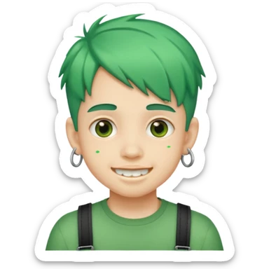 kid with braces green hair sticker