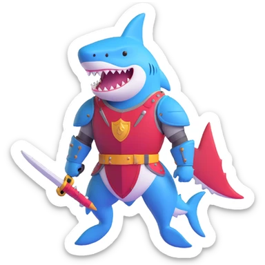 anthropomorphic shark wearing knight armor sticker