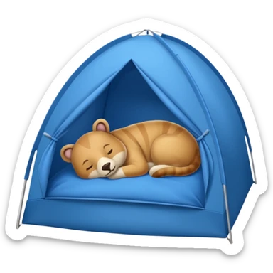 Blue tent with a Slow animal sticker