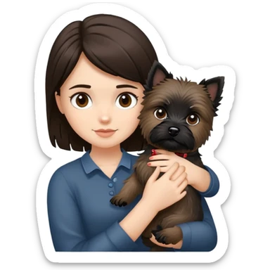 Brunette girl holding black cairn terrier sticker