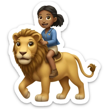 Girl with pigtails riding a lion ￼ sticker