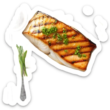 grilled fish fillet with brown butter sauce on white plate sticker