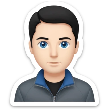 Neil McCormick from Mysterious Skin with blue eyes, black hair, black shirt, gray jacket sticker