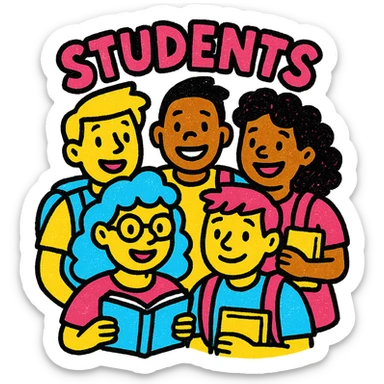 multicultural group of students, professional style, green gold and white color scheme, bold and clear, suitable for digital use sticker