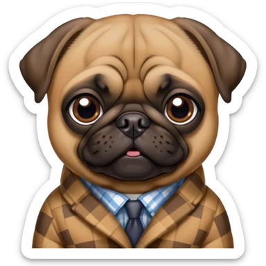 Pug con abrigo de cuadros  sticker