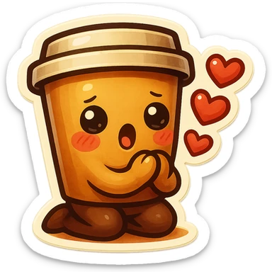 Tall coffee cup, bowing on knees, gushing with love, worship sticker