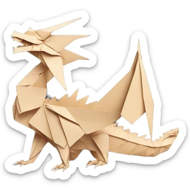 Beige Origami dragon made of newspapers on fire surrounded by fairy lights swirls covered in dried flowers bokeh library bunting floral flowers fire flames sticker