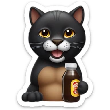 a black big cat with brown eyes holds a bottle cap in his mouth sticker