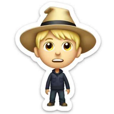 blond boy with hat scared Flashlight in hand spooky halloween sticker