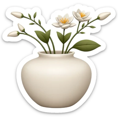 A ceramic vase with ikebana style floral arrangements sticker