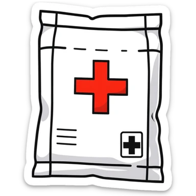 Discreet intimate health packet with red cross symbol and heart icon, sealed medical packet sticker
