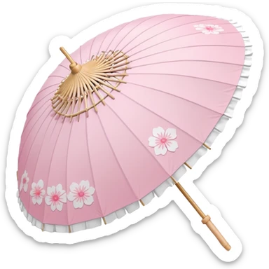A beautiful pretty cute pastel pink and white wagasa-parasol with sakura patterns and white frills sticker
