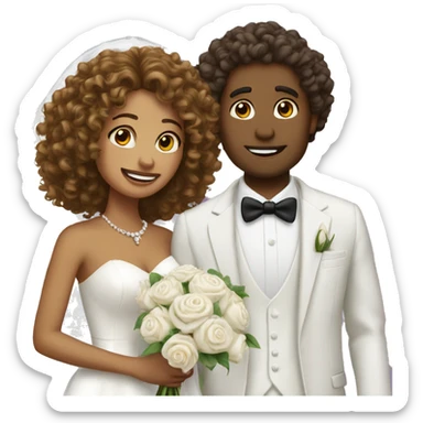 two people getting married curly hair t sticker
