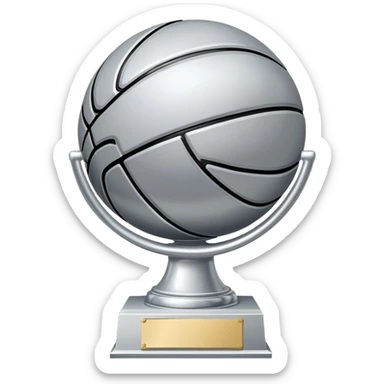 gleaming silver basketball trophy, polished silver basketball with classic seams sticker
