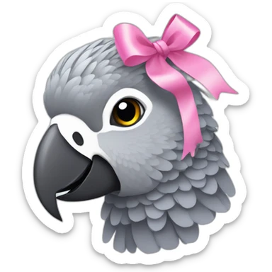 African grey parrot wearing a pink hair ribbon sticker