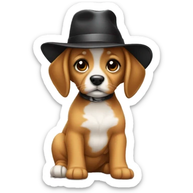 Bébé chien avec un chapeau noir sticker