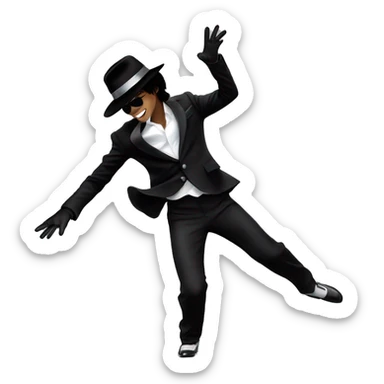 “Michael Jackson in a black suit, white glove, and fedora, striking a dance pose.” sticker