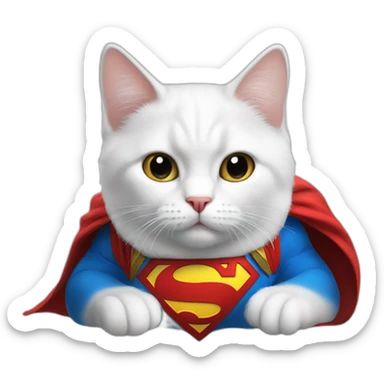 white cat dressed like superman sticker