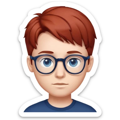 Ragazzo occhi blu scuro capelli rosso scuro liscio e occhiali  sticker