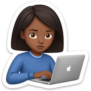 The central figure is an emoji of a person with dark hair with laptop sticker