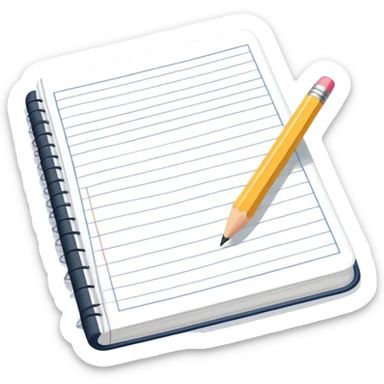 A flat-style illustration of an open lined notebook with a pencil resting on it, symbolizing secondary school education. The notebook is simple, clean, and academic-looking. Minimal cartoon style, white background, iOS emoji aesthetic. sticker