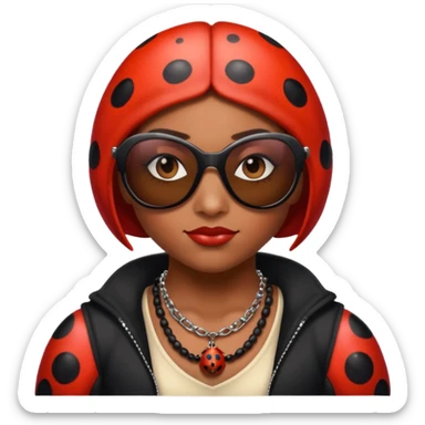 a badass villain ladybug thug with sunglasses and a necklace on sticker