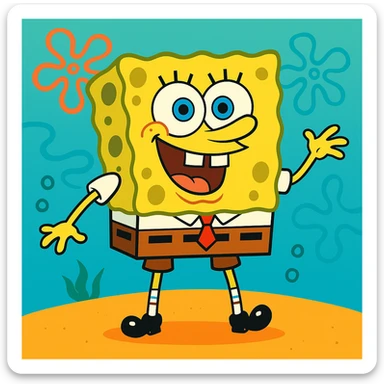 Spongebob Squarepants cartoon style, bright colors, cheerful expression, simple background sticker