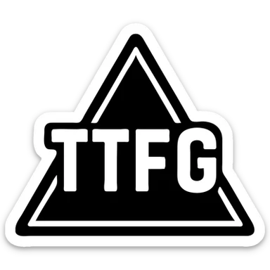 Change the letters 'TTFG' inside the black triangle with a green border to a more regular, classic green color (not neon or yellowish). Keep the letters bold and modern in style, maintaining the overall black triangle and green border design. sticker