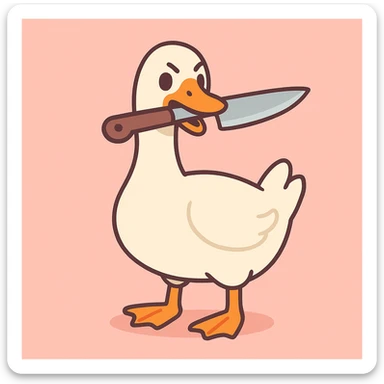 a goose with a knife in its mouth, pastel toon cartoon style sticker