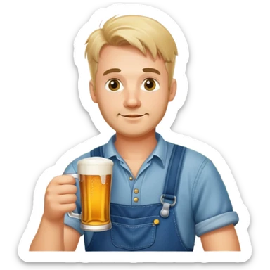 German man drinking bear while wearing overalls in a German village  sticker