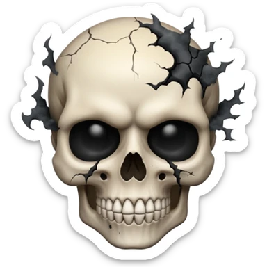 iOS style emoji, dark fantasy skull, cracks, black smoke from eyes, soft light, stylized sticker