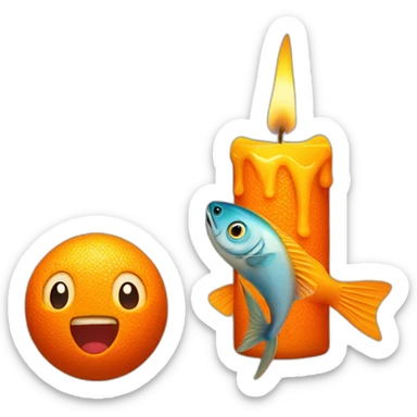 Emoji of a orange candle with a big fish  sticker