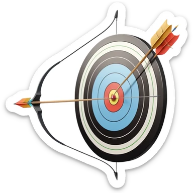 A close-up of a bowstring pulled taut with an arrow aimed at a target. The target's concentric rings are visible in the background, highlighting the focus and precision required for archery. The scene captures the grace and concentration of the sport. sticker