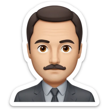 John Saxon with dark brown hair and short mustache, dark grey suit sticker